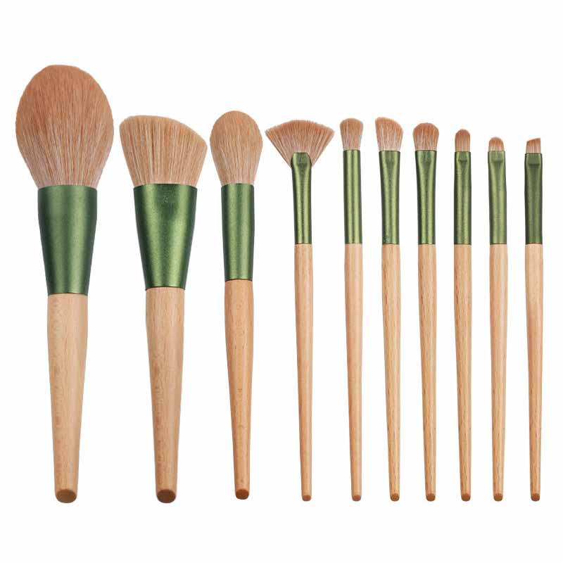10PCs Wooden Green Makeup Brush Set