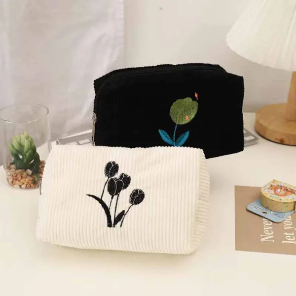 Flower Corduroy Cosmetic Bag