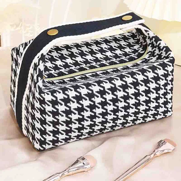 Houndstooth Canvas Cosmetic Bag