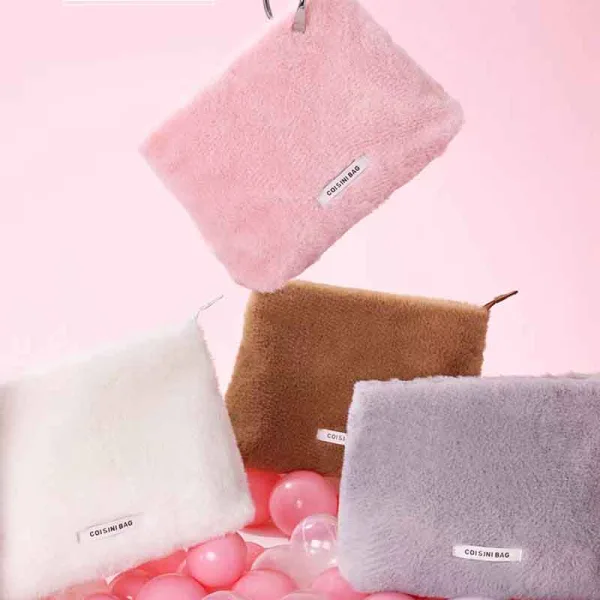 Imitation Rabbit Velvet Flat Cosmetic Bag