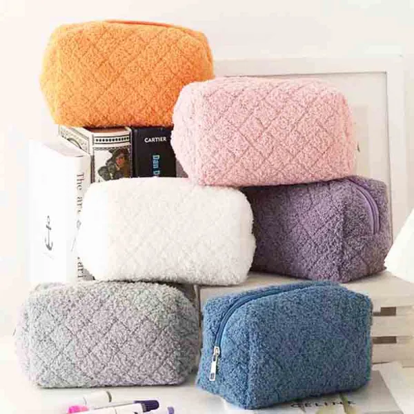 Solid Color Sheep Velvet Cosmetic Bag